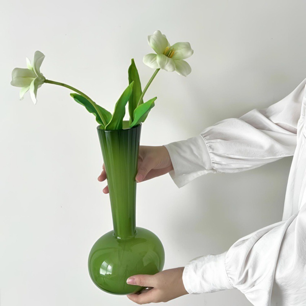 Glass Vase Nordic - Nordic Style Green Glass Vase Narrow