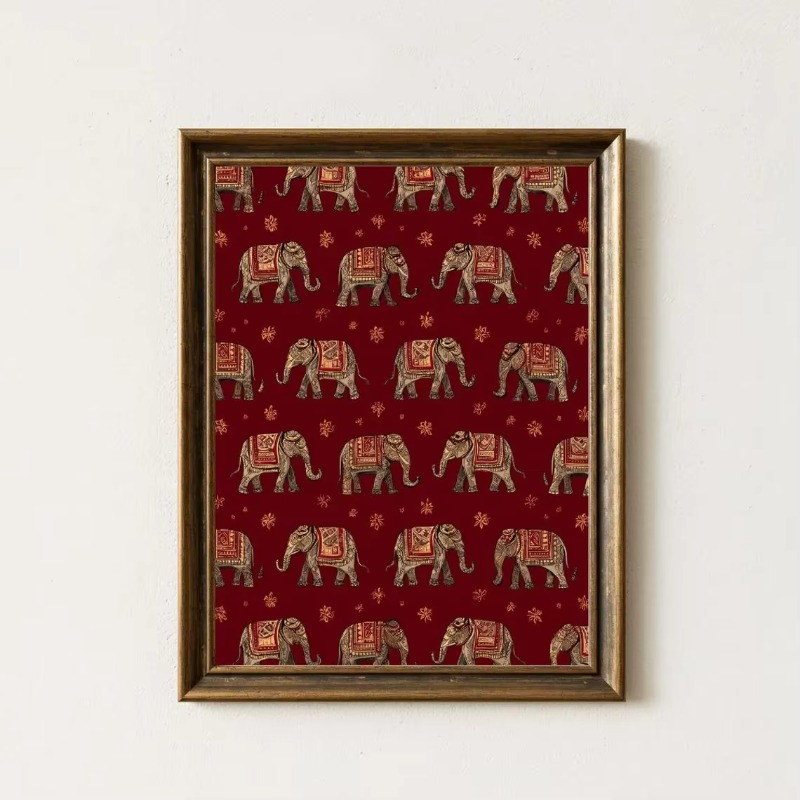 Home Decor Indonesia - Indian Elephant Pattern Print, Red Textile