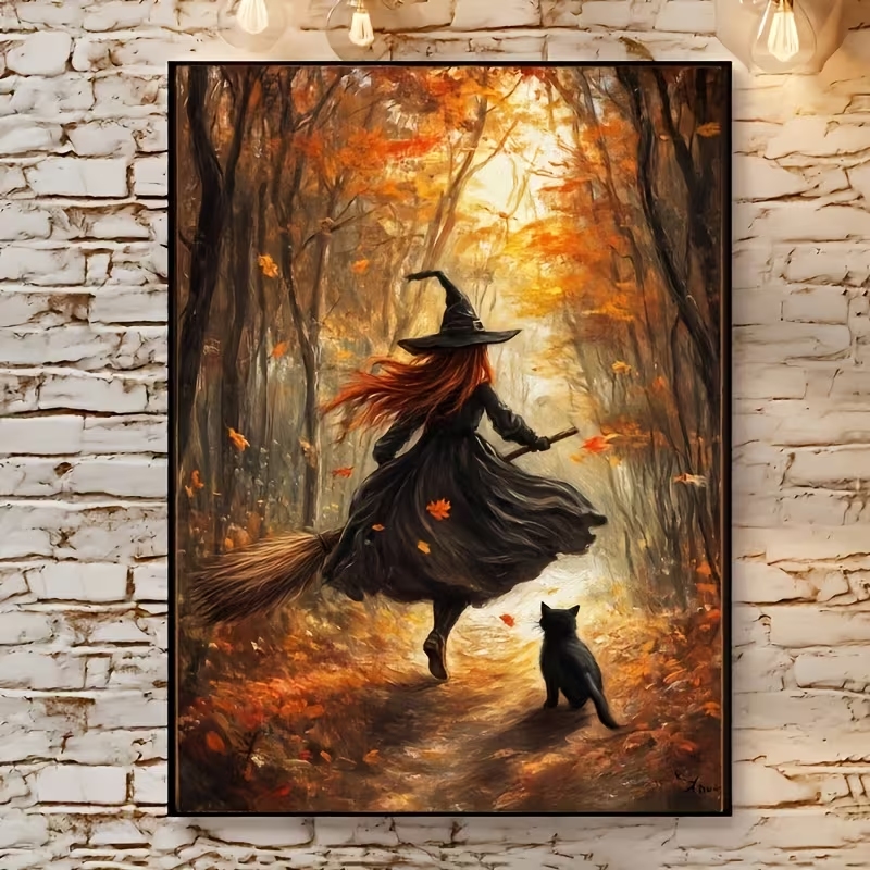 Home Decor Foto - Retro Alloween Autumn Witch On Broomstick
