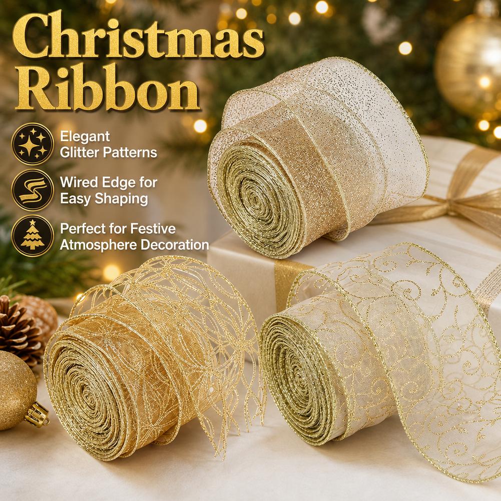 2m 2027 Christmas Ribbon Golde - огляд і ціна Home Decor Xmas Gifts