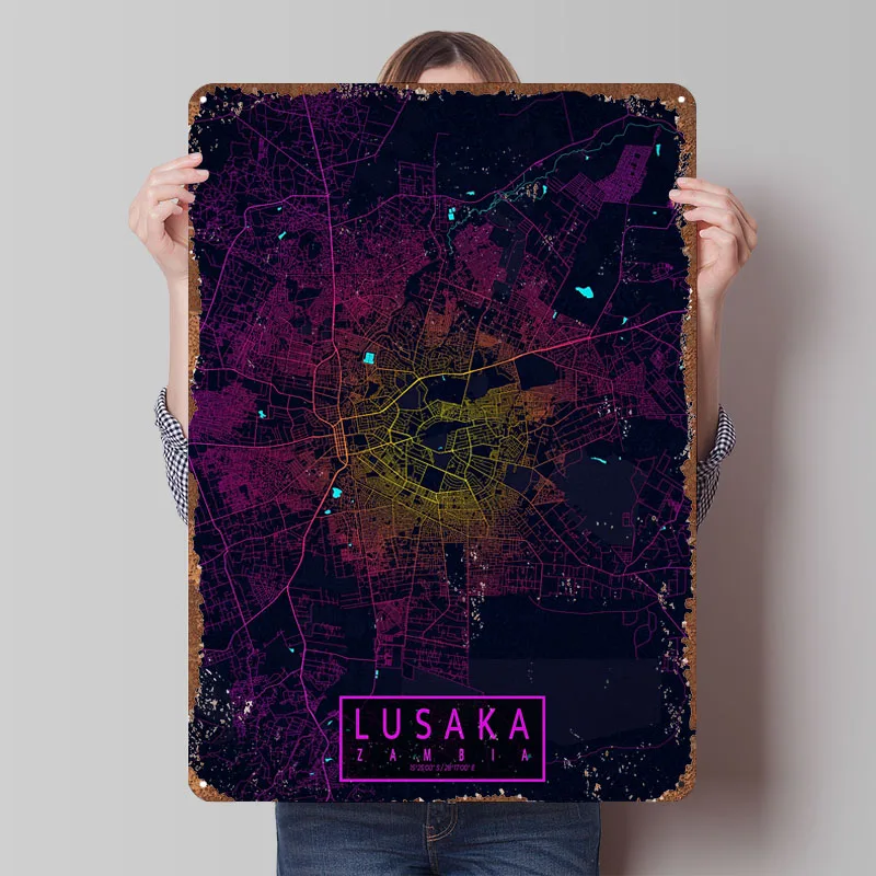Lusaka City Map Zambia Neon Po - огляд і ціна Home Decor Zambia
