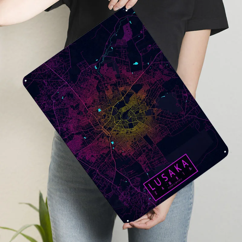 Lusaka City Map Zambia Neon Po - огляд і ціна Home Decor Zambia